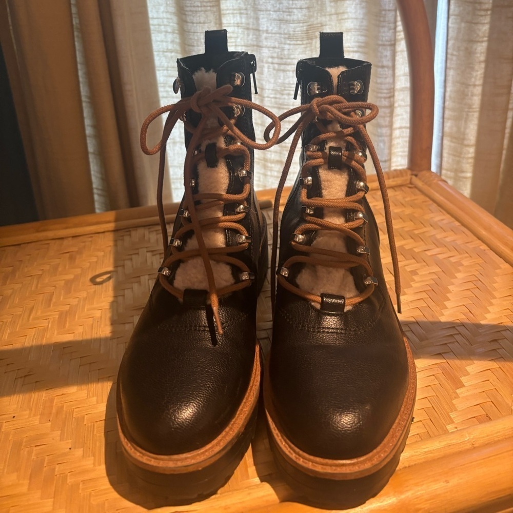 Nine West Sherpa Combat Black Women's Boots